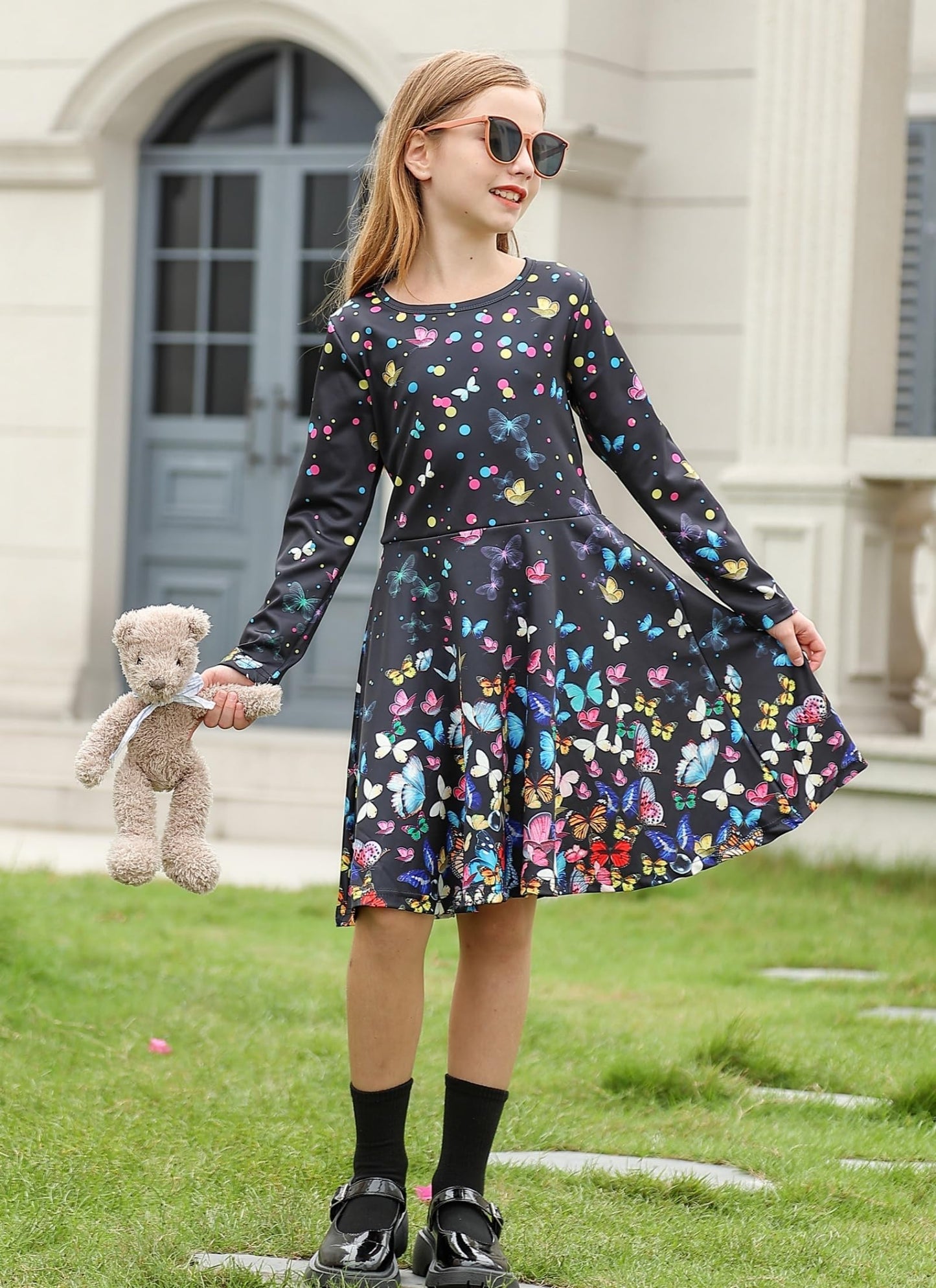 Girls Long Sleeve Colourful Butterfly Dress – 10–12 Years