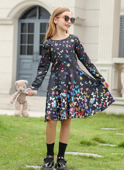 Girls Long Sleeve Colourful Butterfly Dress – 10–12 Years
