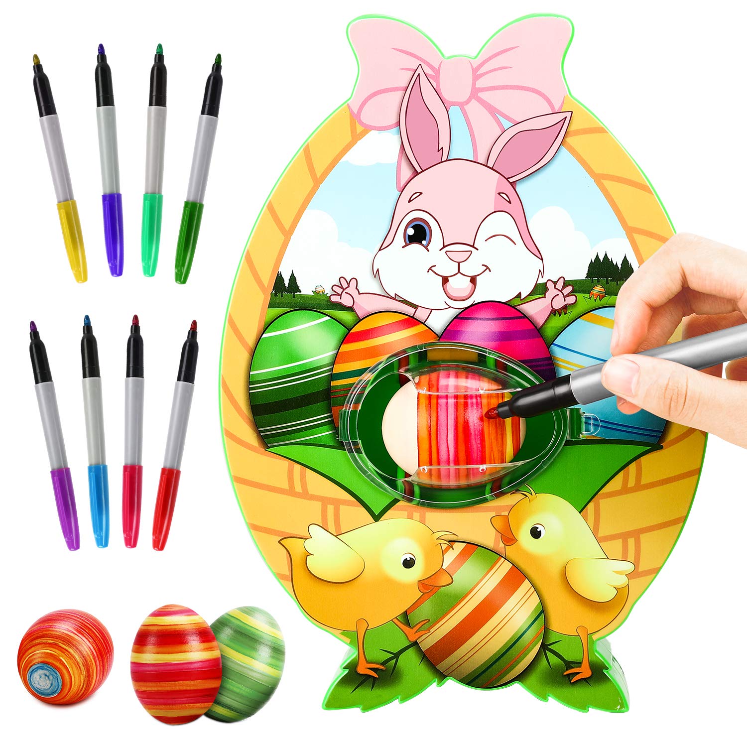 Gifort Easter Egg Decoration Set, Easter Egg Decorating Machine with Spinner, Easter Egg Decorator Kit, Including 8 Colorful