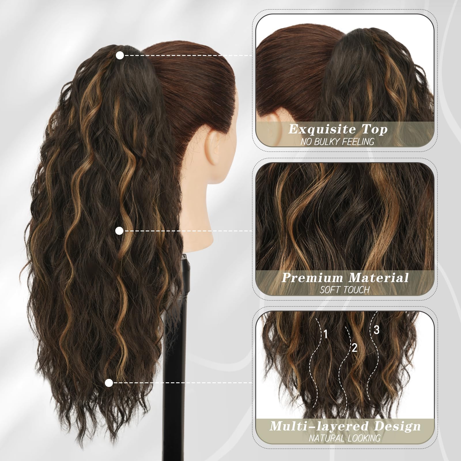 Claw Clip Ponytail Extension 45cm Curly Wavy Synthetic Hair – Natural