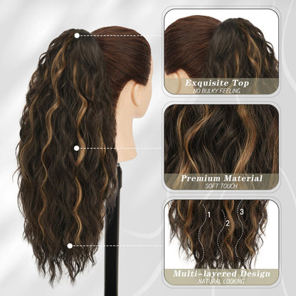 Claw Clip Ponytail Extension 45cm Curly Wavy Synthetic Hair – Natural