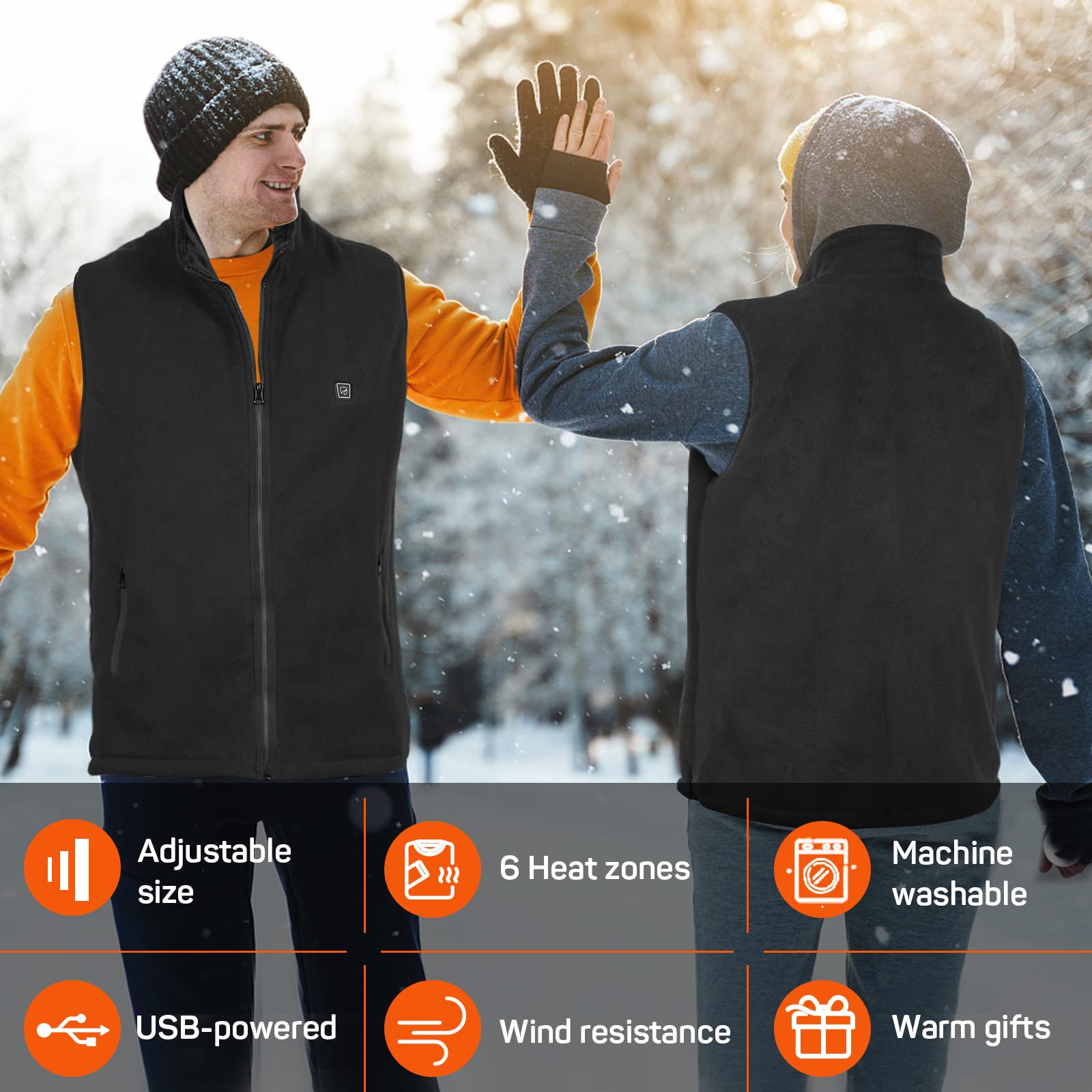 Men's & Women's Heated Fleece Vest Adjustable Electric – Black XL
