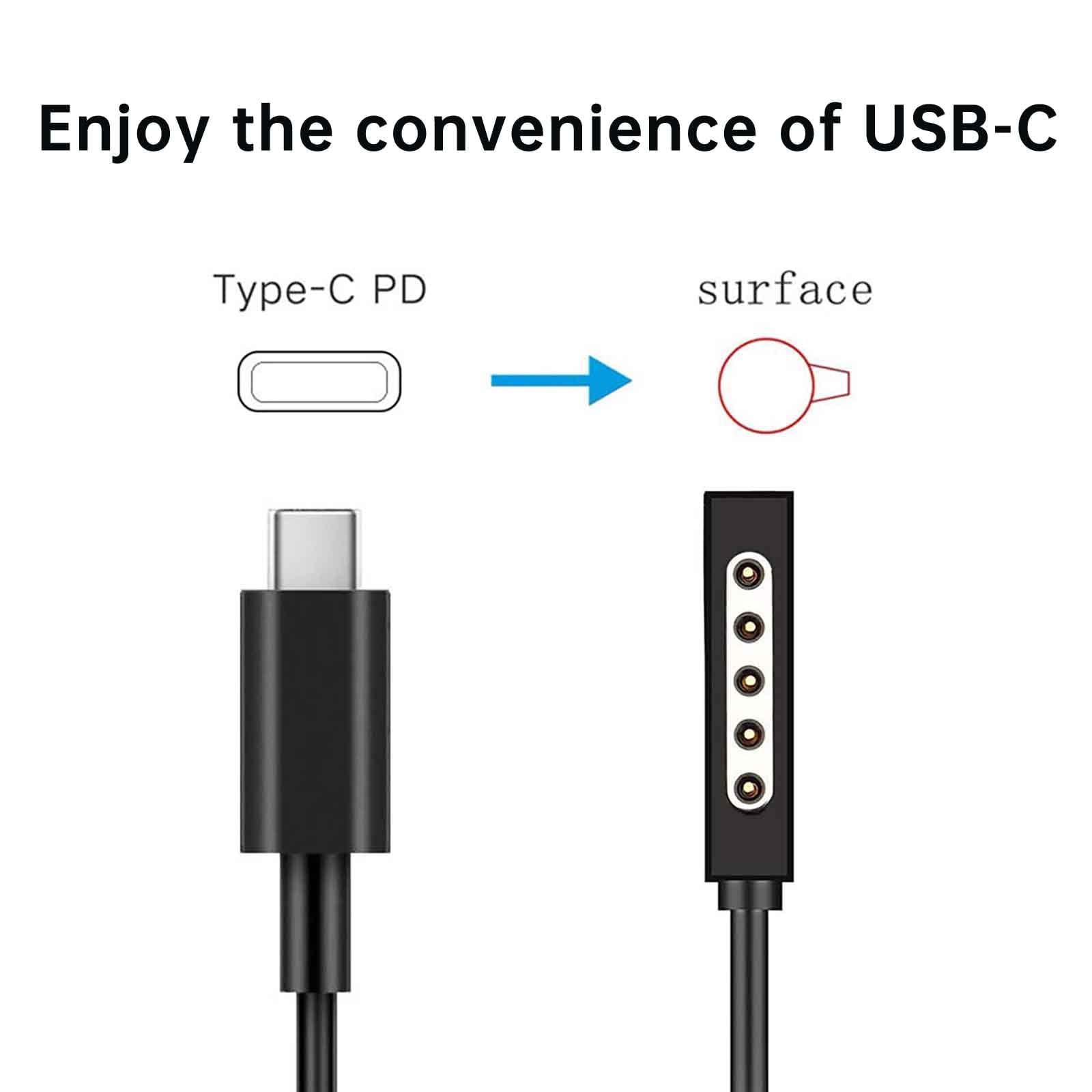 USB C Charging Cable for Surface RT & Pro 1 2 (Black, 1.8 Feet), works with 15V/3A 45W USB-C Charger Compatible with
