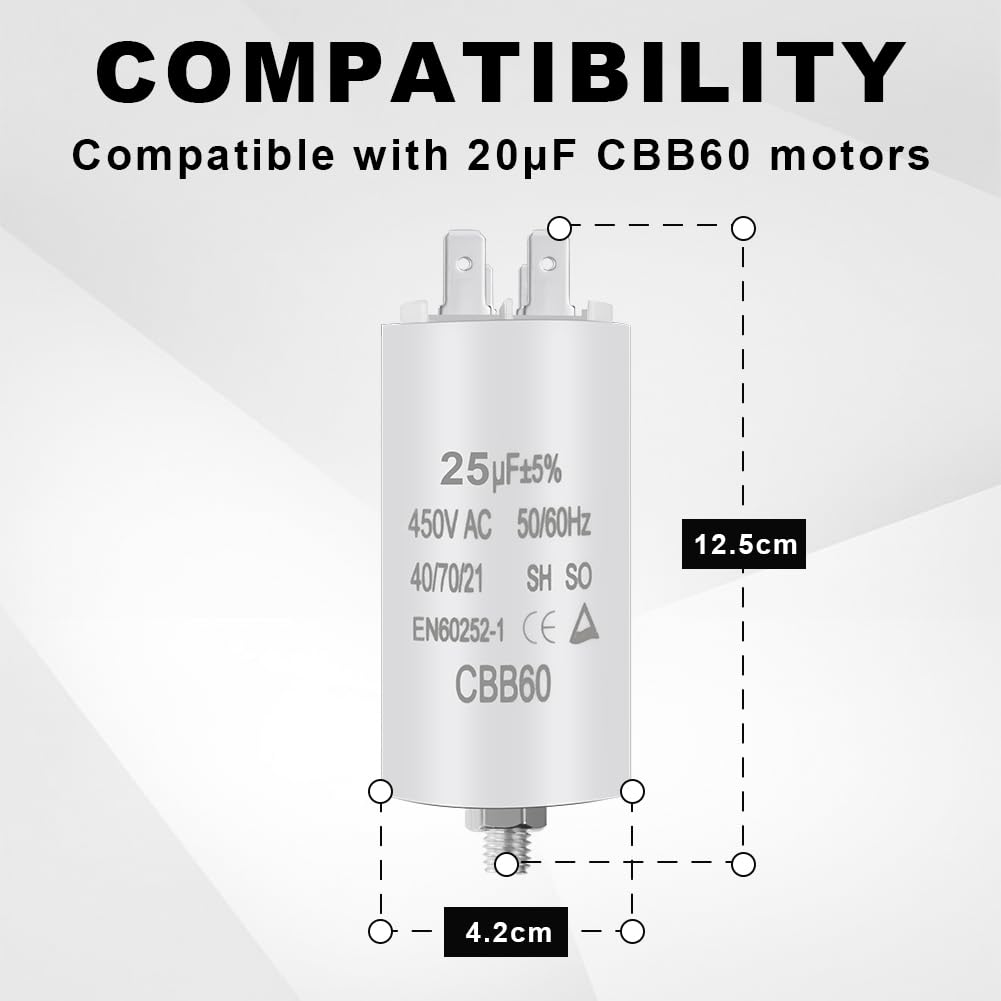 OFFCUP Motor Capacitor CBB60 25μF 450V for Electric Motors – Suitable for Pumps