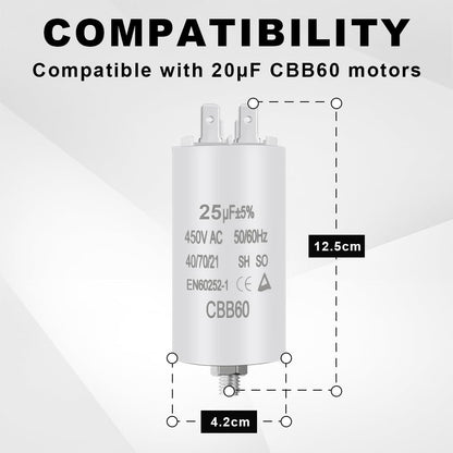 OFFCUP Motor Capacitor CBB60 25μF 450V for Electric Motors – Suitable for Pumps