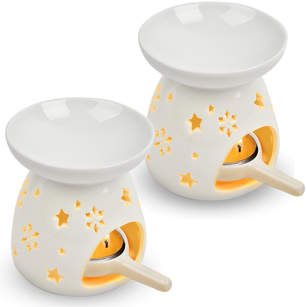 Fragrance Oil Lamp & Tealight Holder Set 2 Ceramic – Star Pattern