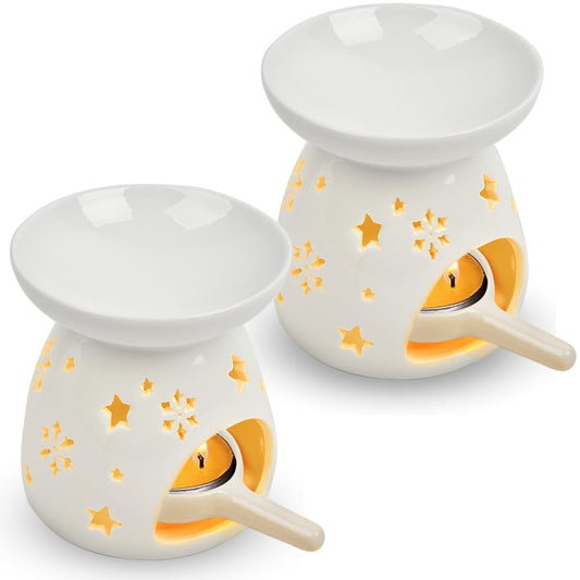 Fragrance Oil Lamp & Tealight Holder Set 2 Ceramic – Star Pattern