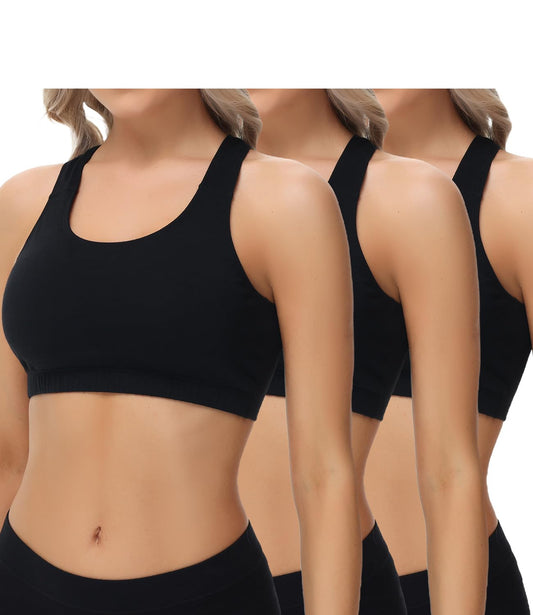 Women's Cotton Bustier Wireless T-Back Bra Light Support 3-Pack – Black M