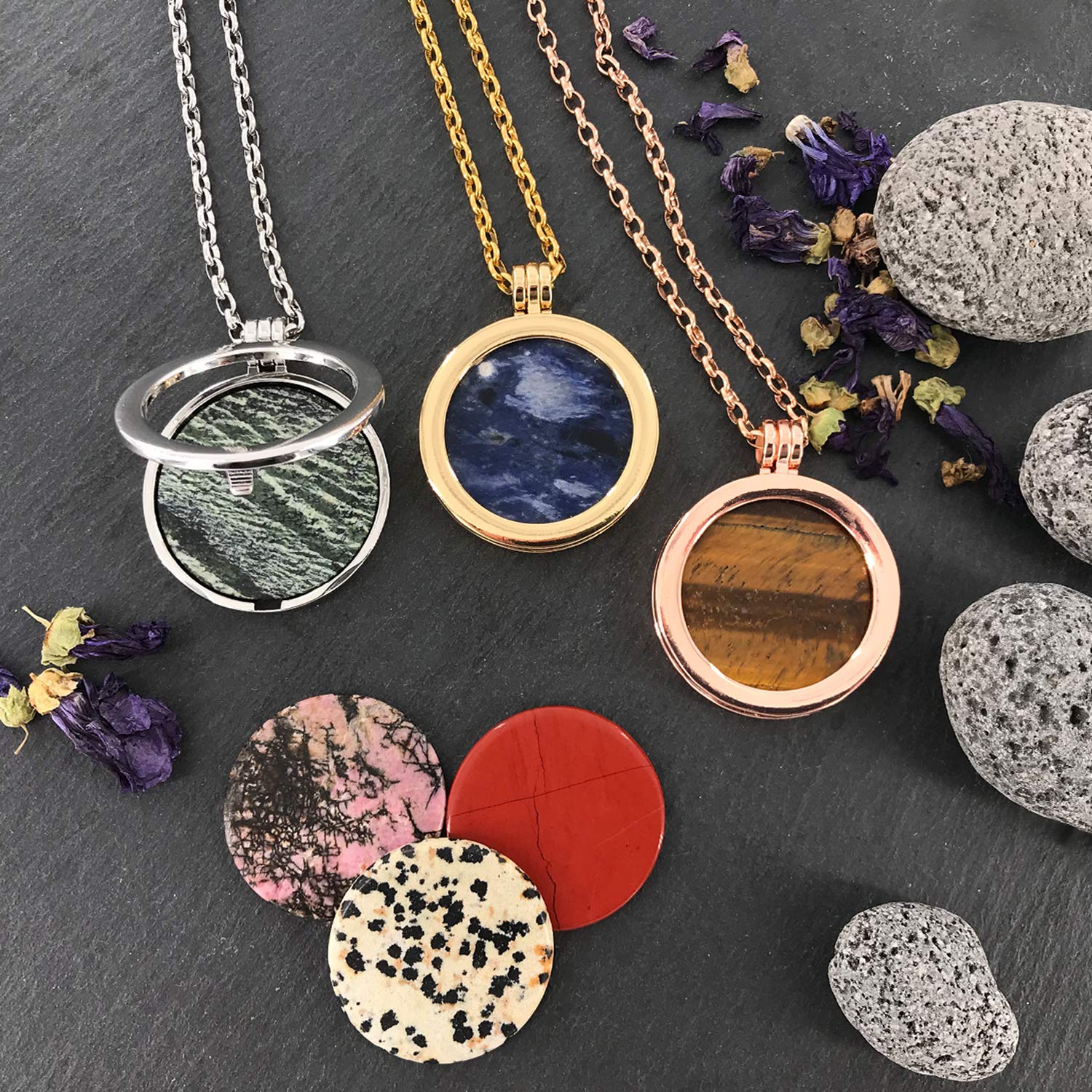 Morella ladies necklace 70 cm stainless steel and pendant with gemstone lapis lazuli coin 33 mm chakra disc in jewelry bag