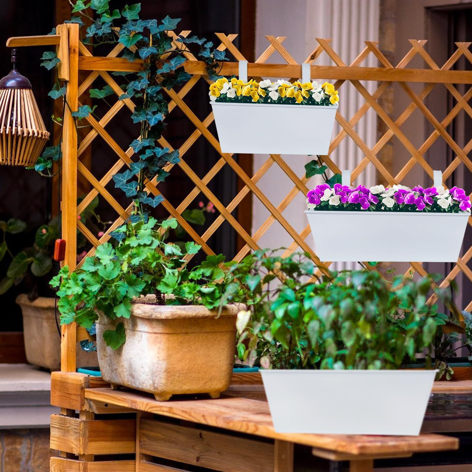 BOFUNX 3pcs Hanging Flower Pots Outdoor Metal Pots Hanging Planter Hanging Flower Holder with Removable Double Hook for