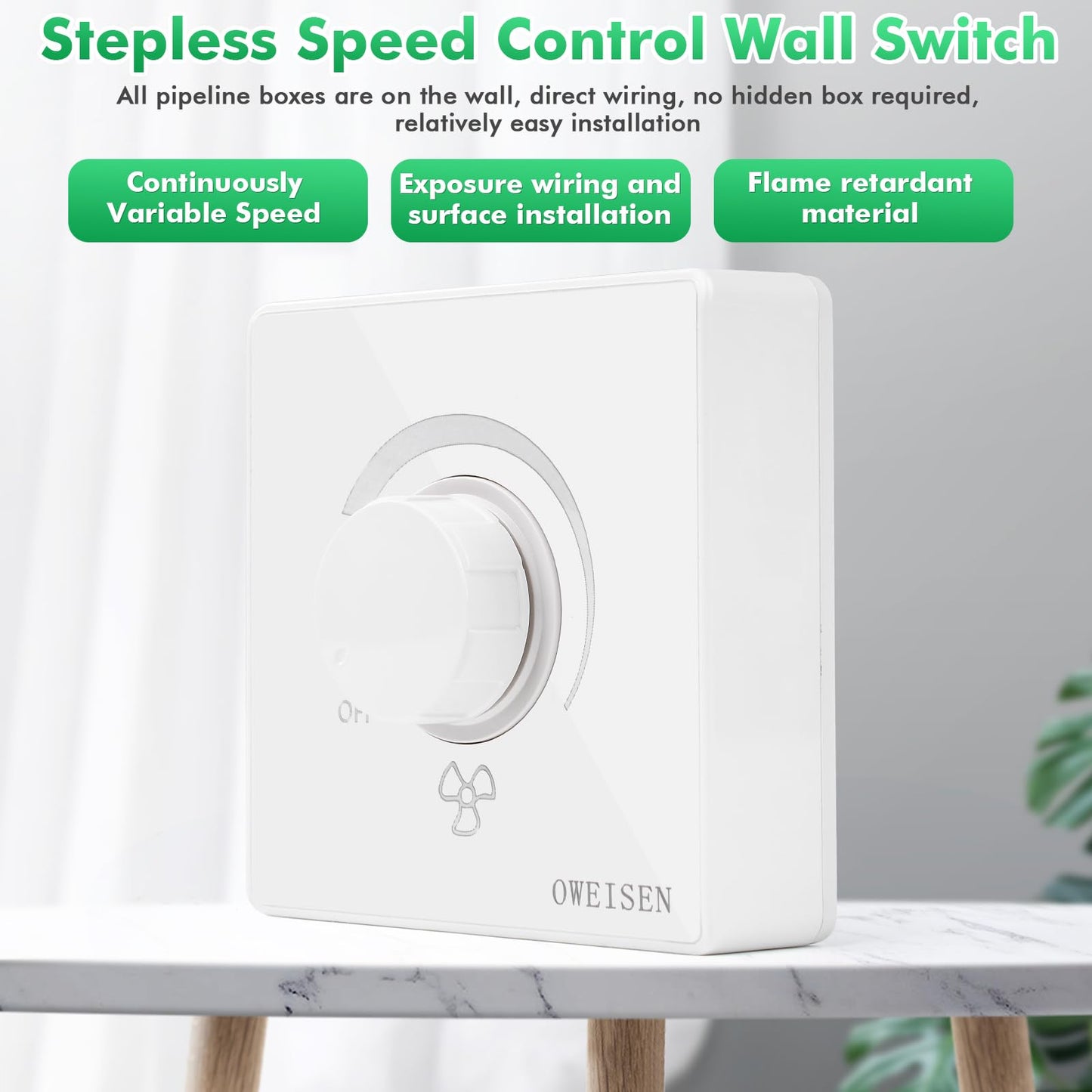 DEWIN Wall Switch, 86 Type Ceiling Fan Speed Controller Wall Mounted Dimmer Switch 10A AC 220V