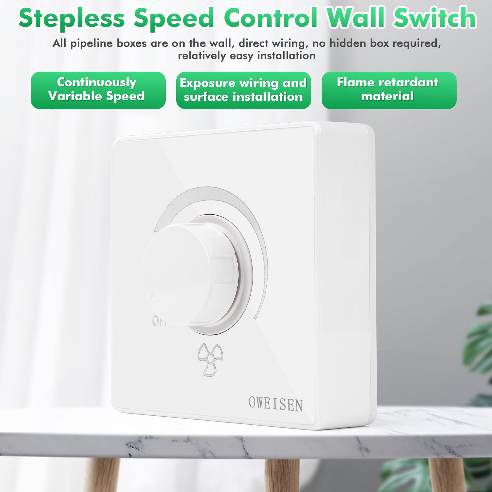 DEWIN Wall Switch, 86 Type Ceiling Fan Speed Controller Wall Mounted Dimmer Switch 10A AC 220V