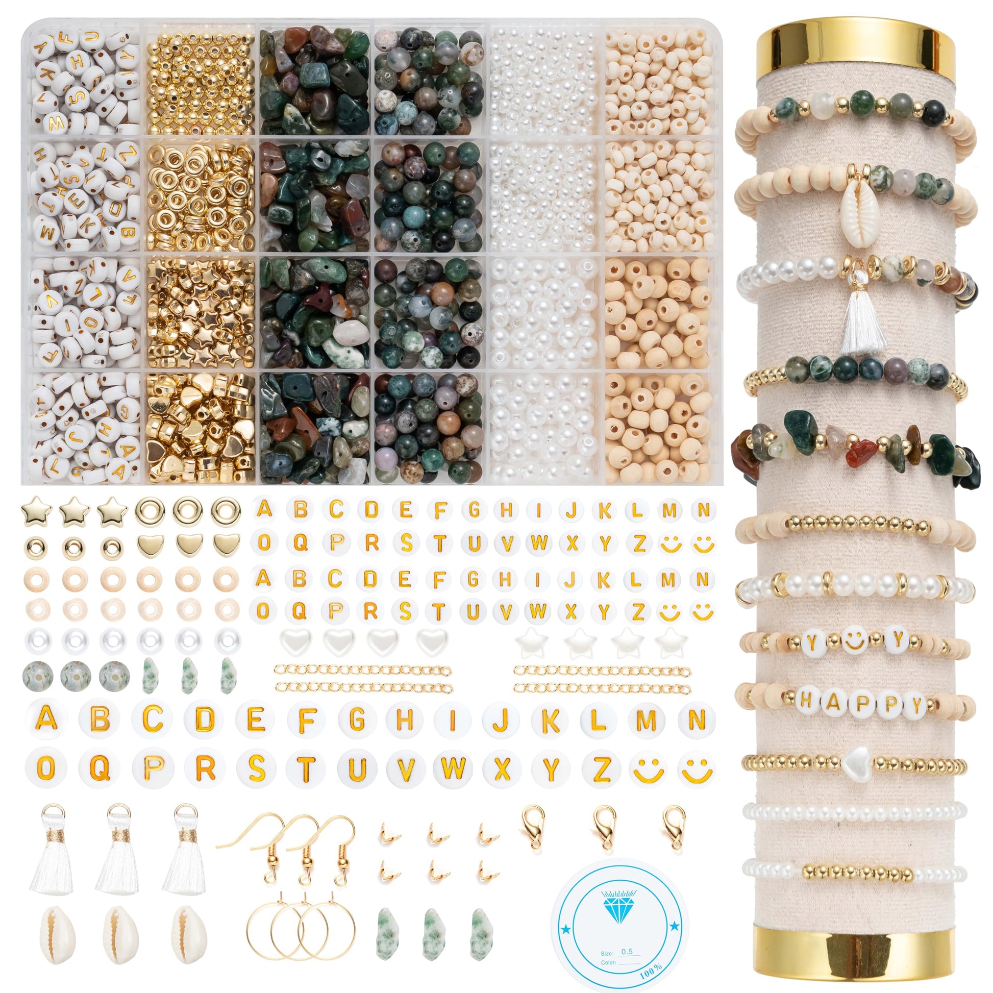 Leuyuee Natural Amazonite Beads Gemstone Beads Set for Threading 1679 Pieces Glass Beads Kit Bead Set Beads for DIY Jewelry