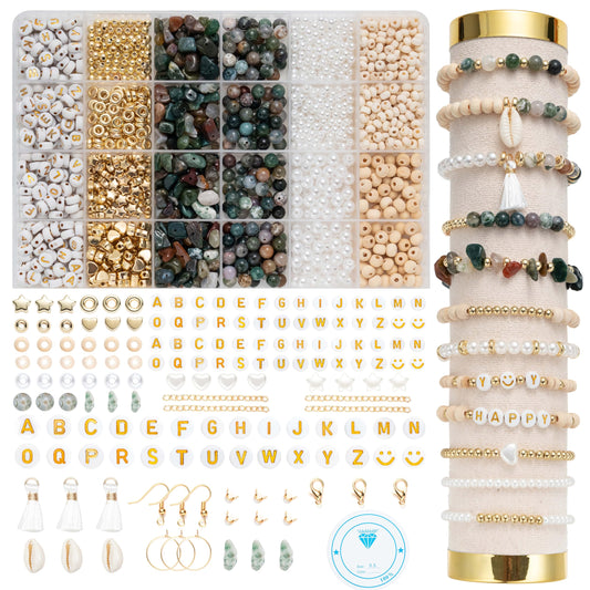 Leuyuee Natural Amazonite Beads Gemstone Beads Set for Threading 1679 Pieces Glass Beads Kit Bead Set Beads for DIY Jewelry
