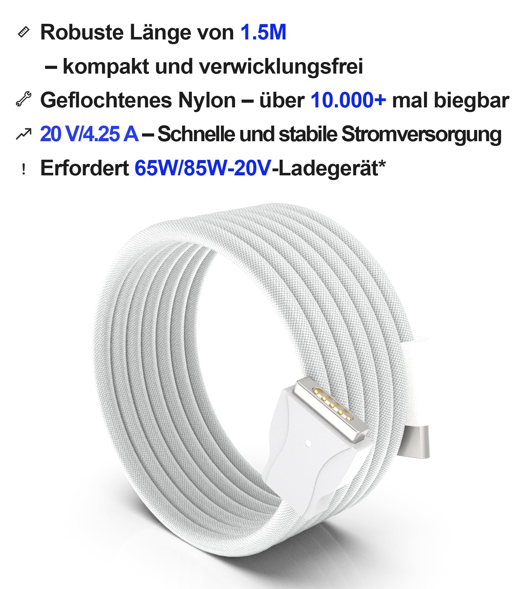 Aioum 85W Magnetic USB-C Charging Cable Nylon Braided for MacBook Air/Pro 2012-2017 – Black