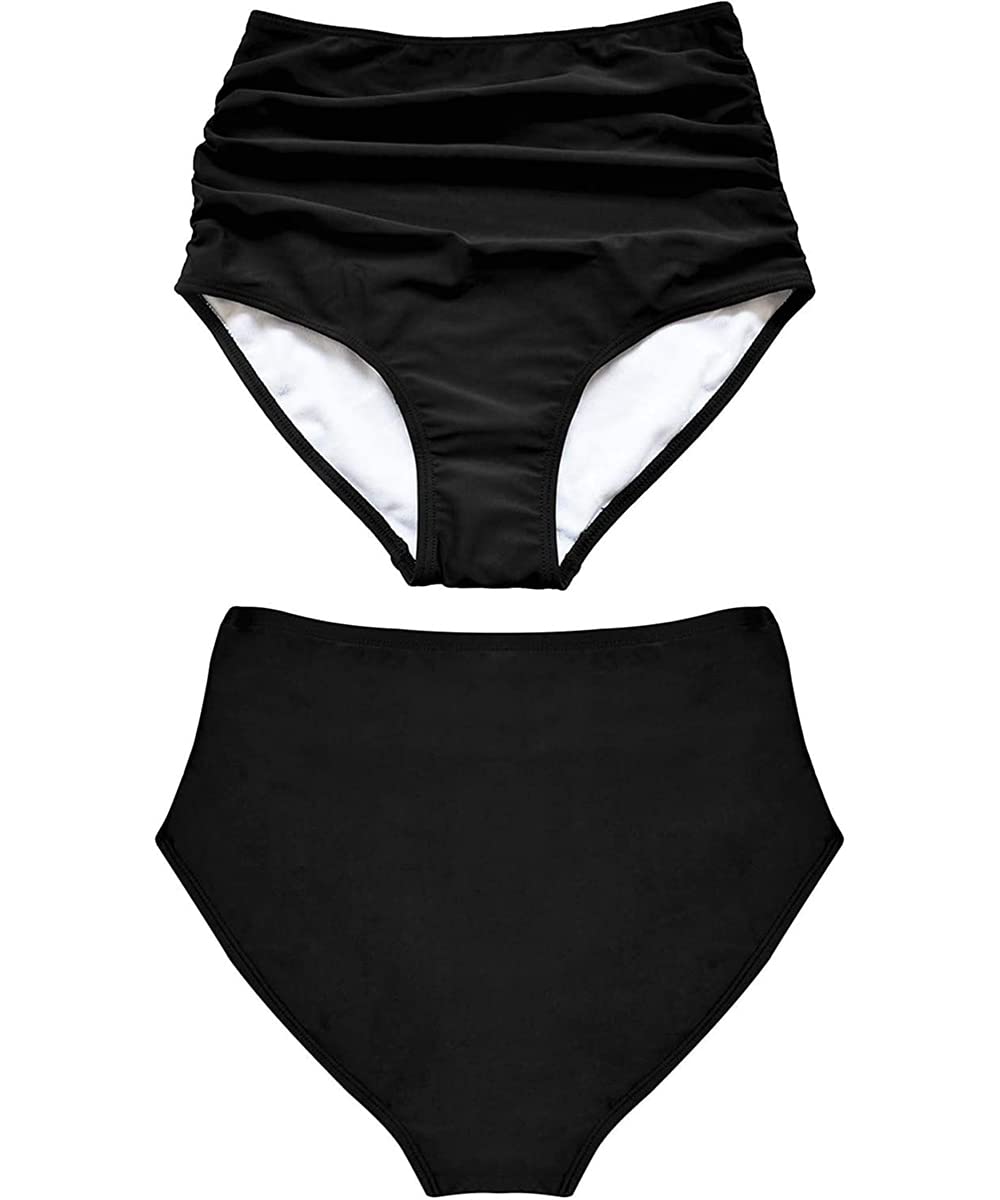 ABINGOO Women's Bikini Bottoms Swimsuit Elastic Tummy Control High Waist Black Beach Swim Shorts Abdominal Ruched Classic