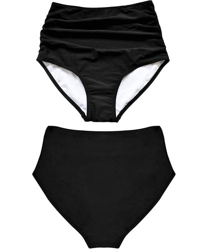 ABINGOO Women's Bikini Bottoms Swimsuit Elastic Tummy Control High Waist Black Beach Swim Shorts Abdominal Ruched Classic