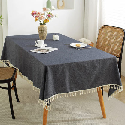 Rectangular Cotton Tassel Tablecloth – Various sizes