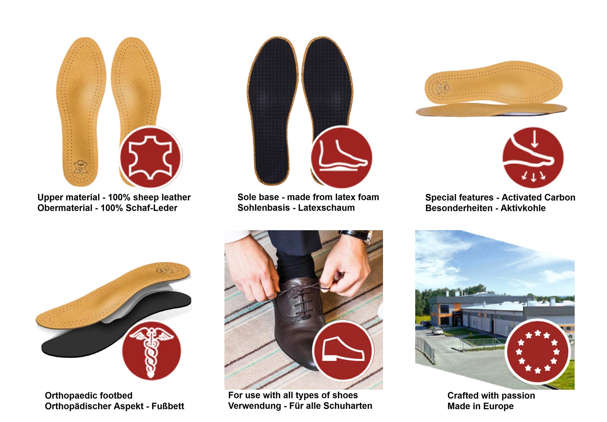 Orthopedic leather insoles for metatarsalgia, forefoot pain, and flat feet, for men and women, Kaps Master (39 EUR / 6