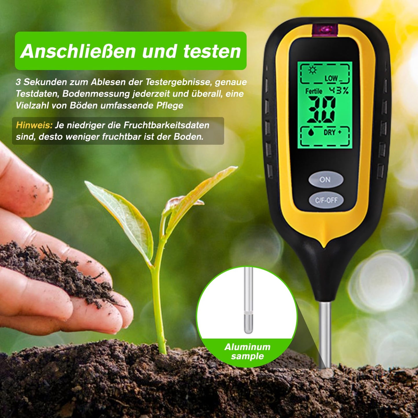 Zilchx ph meter soil, 6-in-1 soil moisture meter for plants, digital soil meter with