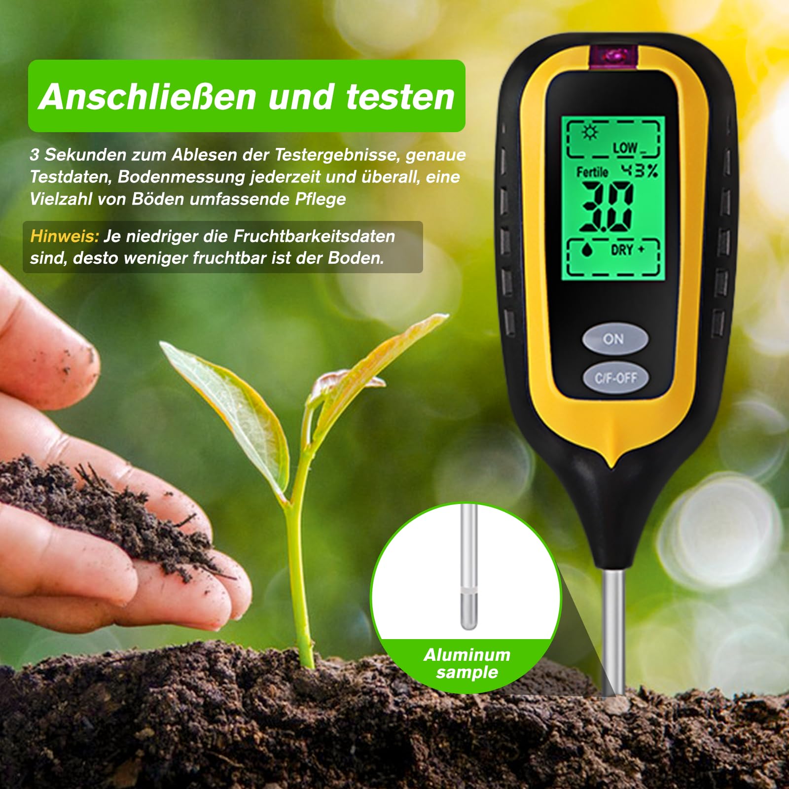 Zilchx ph meter soil, 6-in-1 soil moisture meter for plants, digital soil meter with