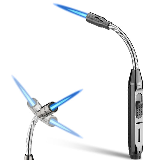 Refillable Flexible Neck Butane Lighter 360° Windproof Jet Flame - No Gas