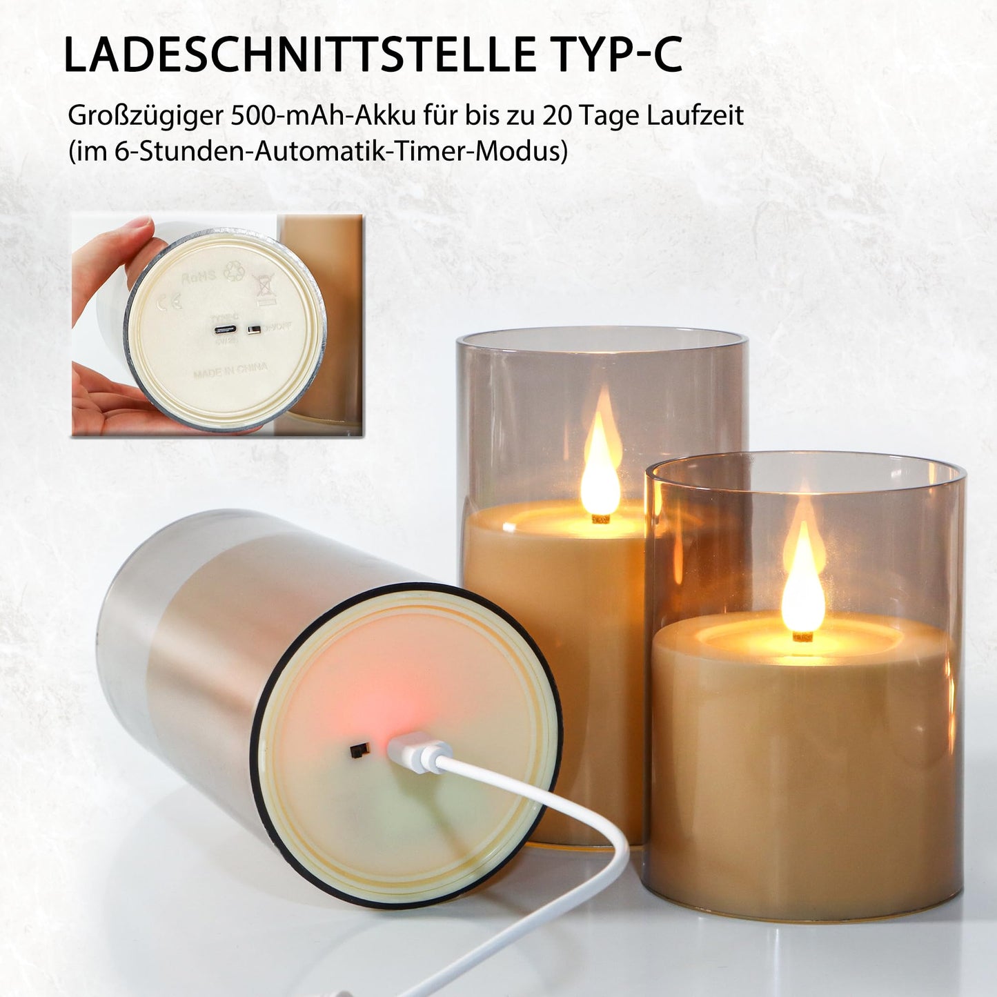 yunsheng Rechargeable LED Candles with Remote Control and Timer, Rechargeable Flameless Candles, Flickering Electric Pillar