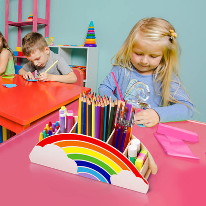 Gamenote Wooden Desk Organizer, Rainbow Pencil Holder/Pen Holder/Table Organizer/Multifunctional Organizer for Kids Office