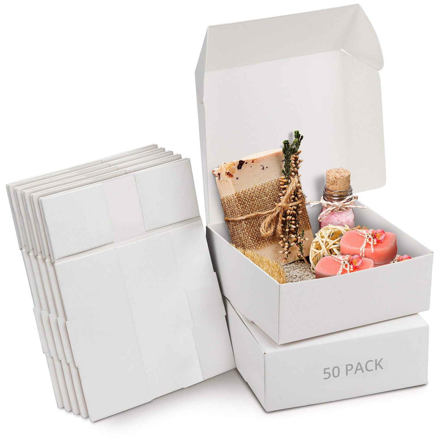 Kurtzy White Kraft Boxes with Lid (50pcs) - Cardboard, 12 x 12 x 5 cm - Easy Assembly Favor Boxes for Parties, Birthdays,