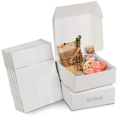 Kurtzy White Kraft Boxes with Lid (50pcs) - Cardboard, 12 x 12 x 5 cm - Easy Assembly Favor Boxes for Parties, Birthdays,