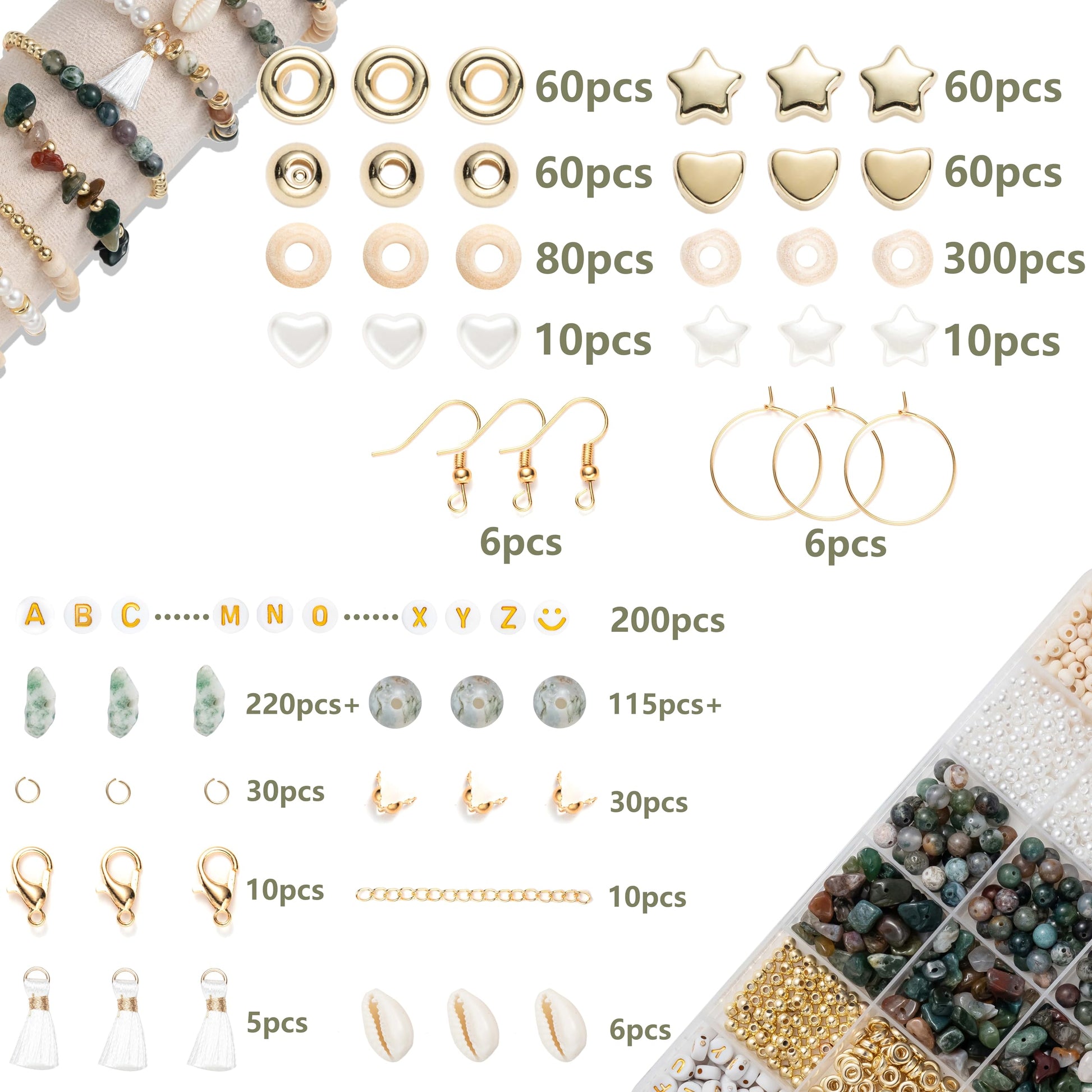 Leuyuee Natural Amazonite Beads Gemstone Beads Set for Threading 1679 Pieces Glass Beads Kit Bead Set Beads for DIY Jewelry