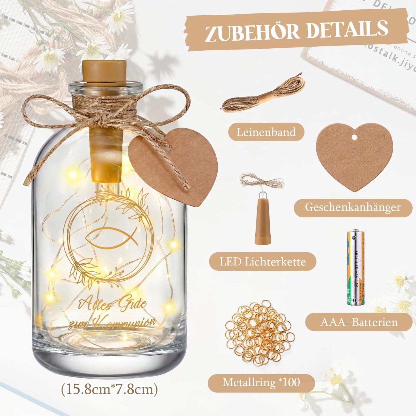 Communion LED Bottle Light Money Gift 'Happy Communion' Decorative String – Gold