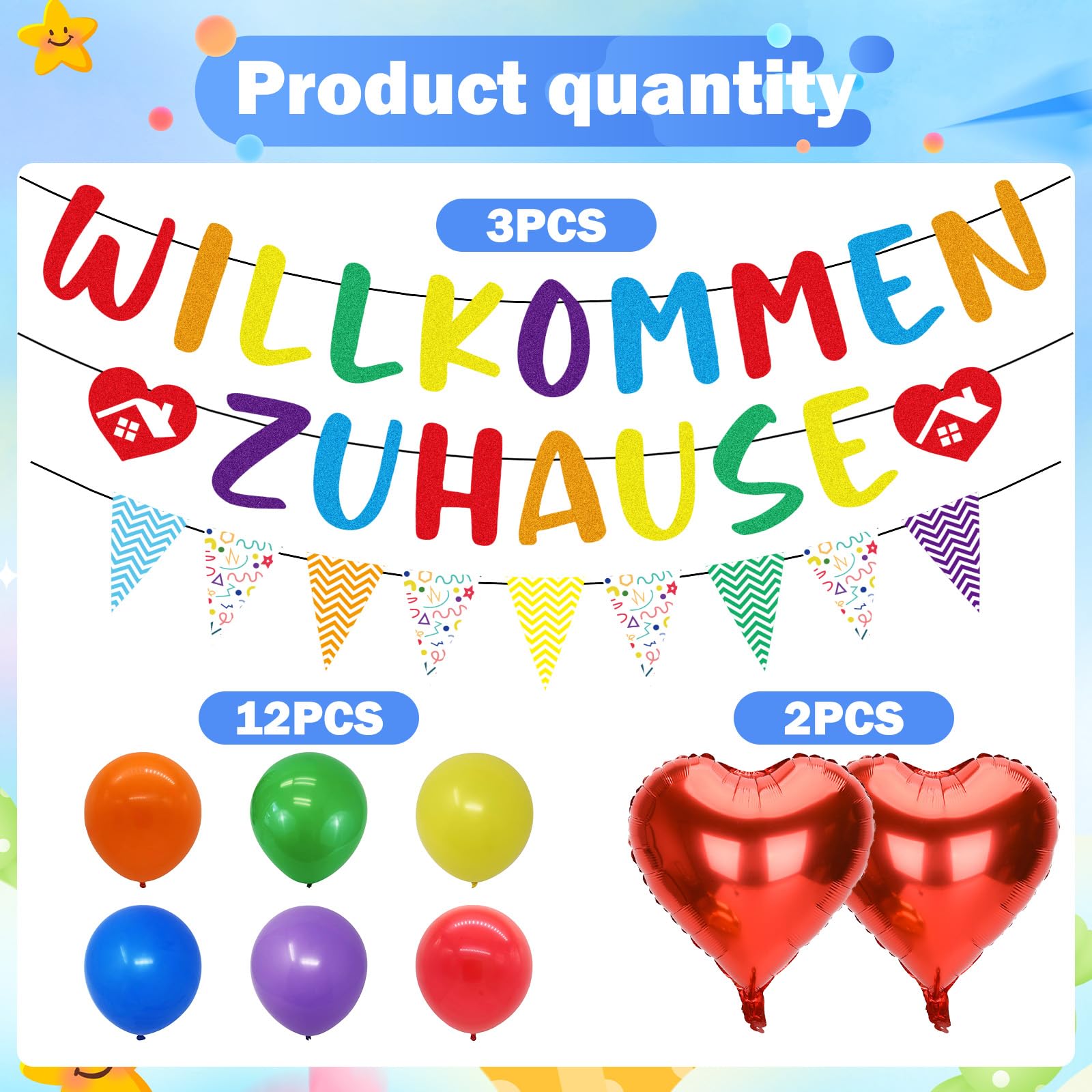 Welcome Home Party Decoration 17-Piece Garland Banner & Balloons Set – Multicolour