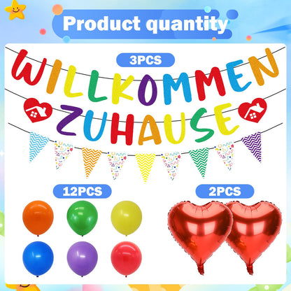 Welcome Home Party Decoration 17-Piece Garland Banner & Balloons Set – Multicolour