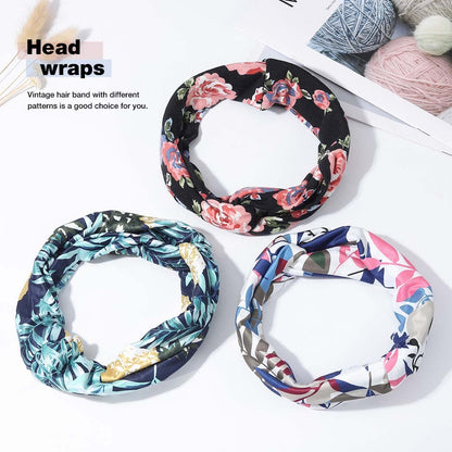 Boho Flower Yoga Headbands Cross Elastic Headwraps 3-Pack - Multi