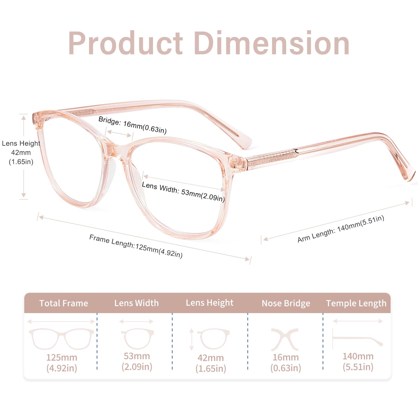 Women's TR90 Reading Glasses Blue Light Anti-Glare – Transparent Brown +4.0