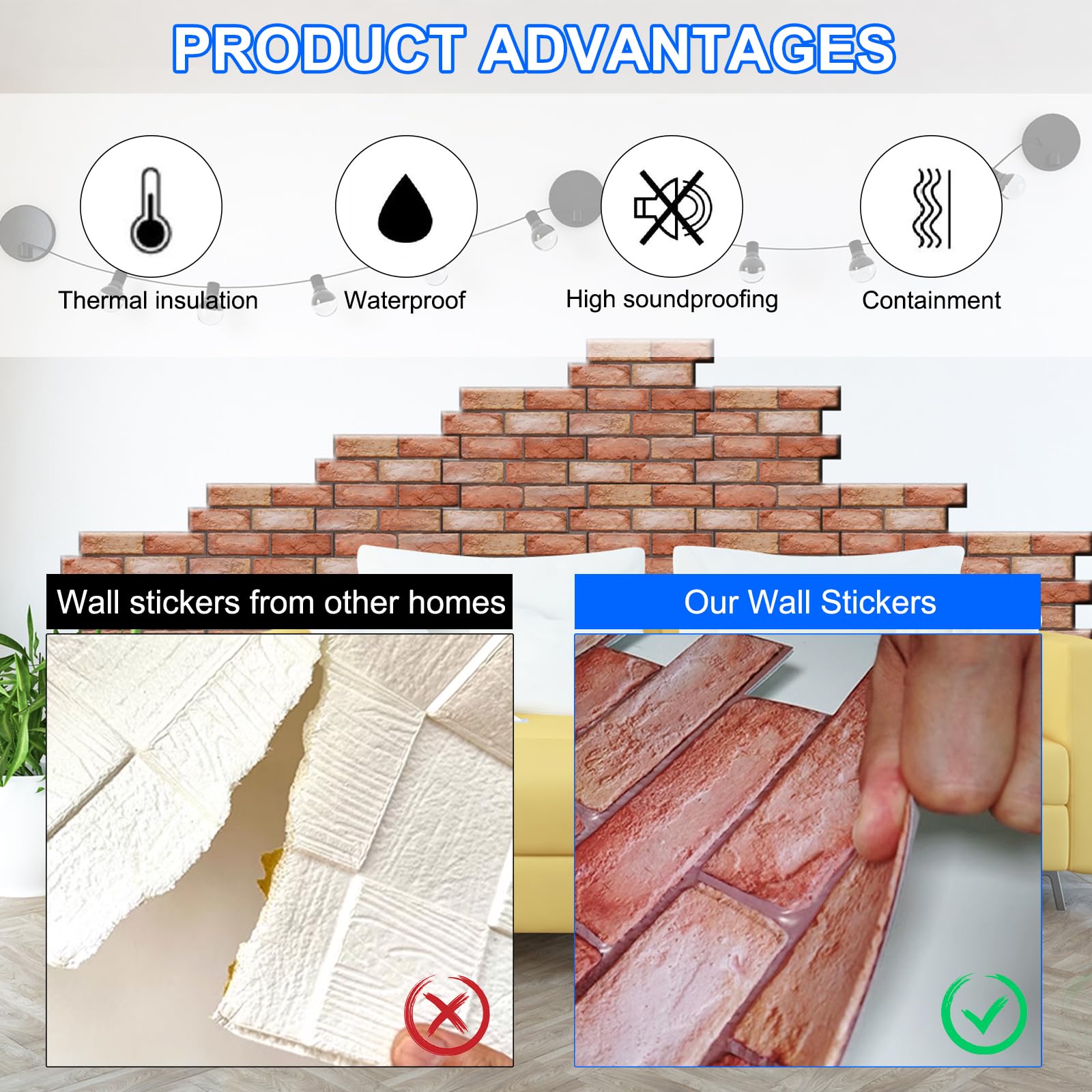 3D Brick Pattern PVC Wall Panels 30x30cm Waterproof Faux Stone Stickers 40pcs – Grey