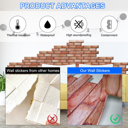 3D Brick Pattern PVC Wall Panels 30x30cm Waterproof Faux Stone Stickers 40pcs – Grey