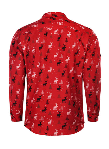 Men’s Christmas Shirt Santa Button-Down Long Sleeve Casual – White L