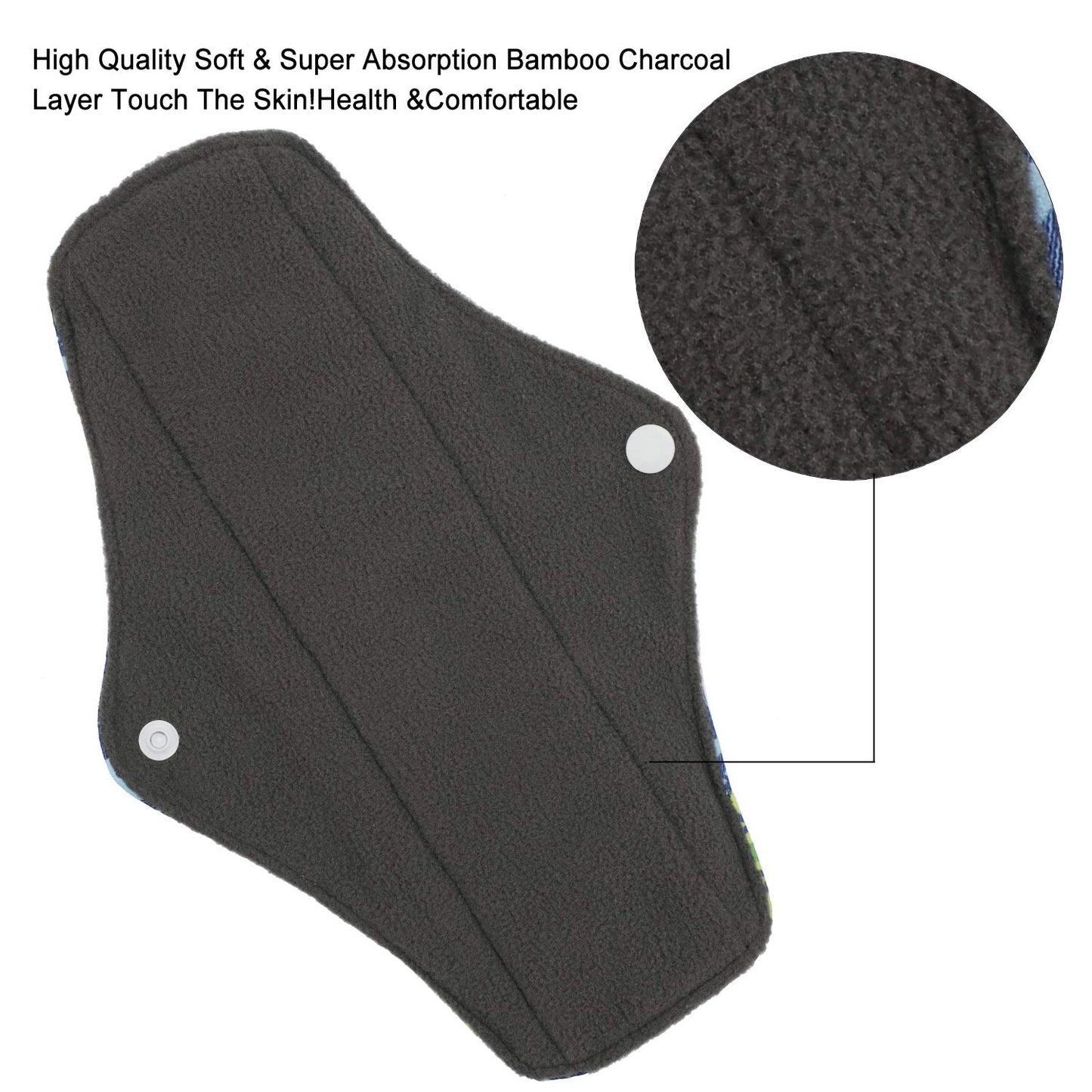 Reusable Sanitary Wipes Pads (7 in 1, 10 inch), Antibacterial Bamboo Panty Liners with Wet Bag, Heavy Flow Night Washable