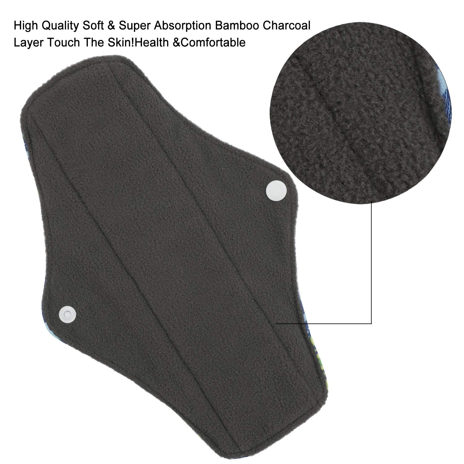 Reusable Sanitary Wipes Pads (7 in 1, 10 inch), Antibacterial Bamboo Panty Liners with Wet Bag, Heavy Flow Night Washable