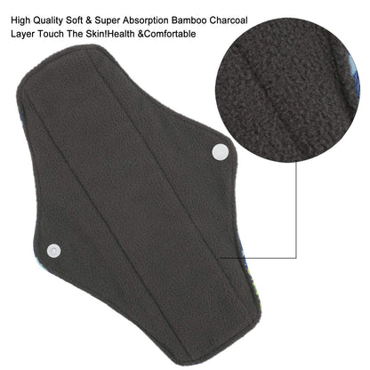Reusable Sanitary Wipes Pads (7 in 1, 10 inch), Antibacterial Bamboo Panty Liners with Wet Bag, Heavy Flow Night Washable
