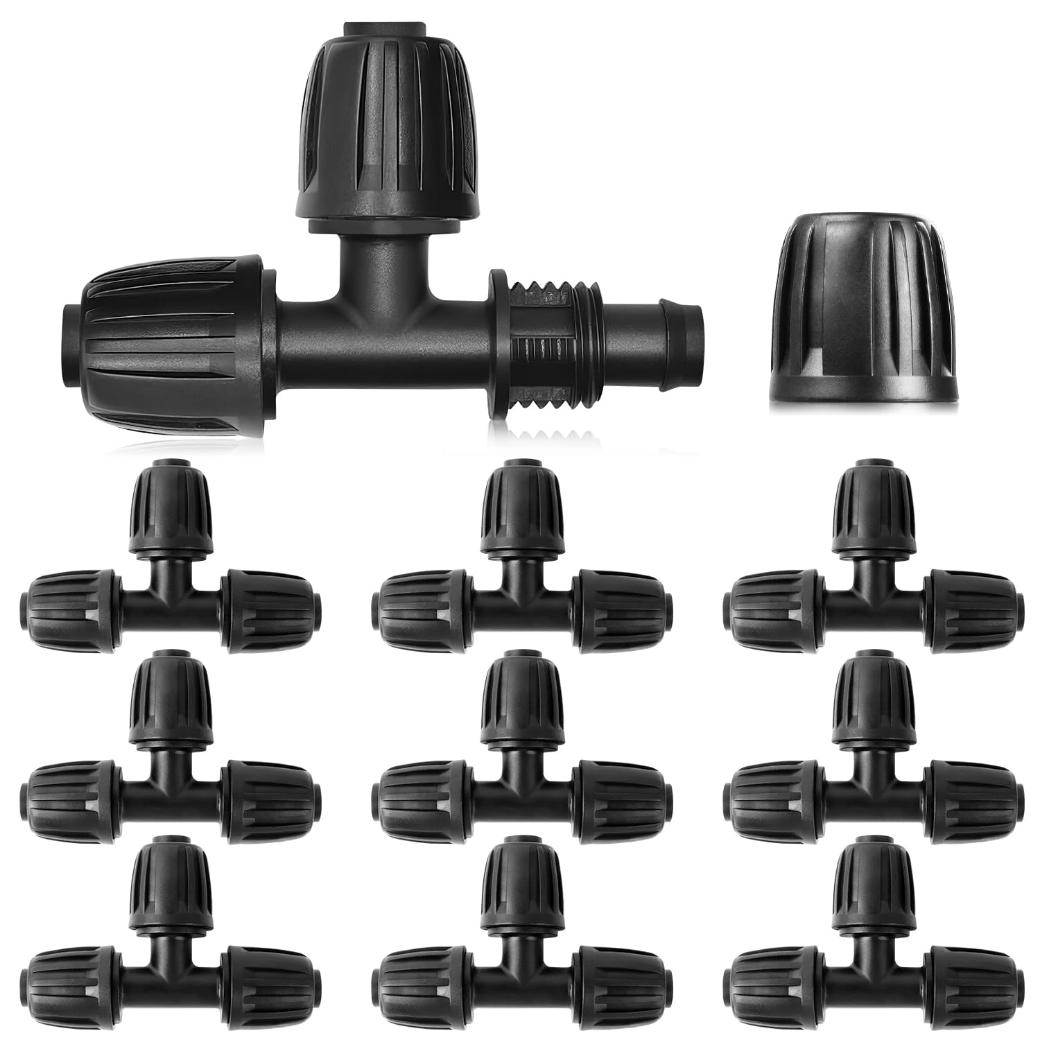 Micro Drip T Piece 1/2 inch Plastic with Barbs 10pcs Barbed Garden Hose Connector Garden Irrigation Barbed Tee T-connector