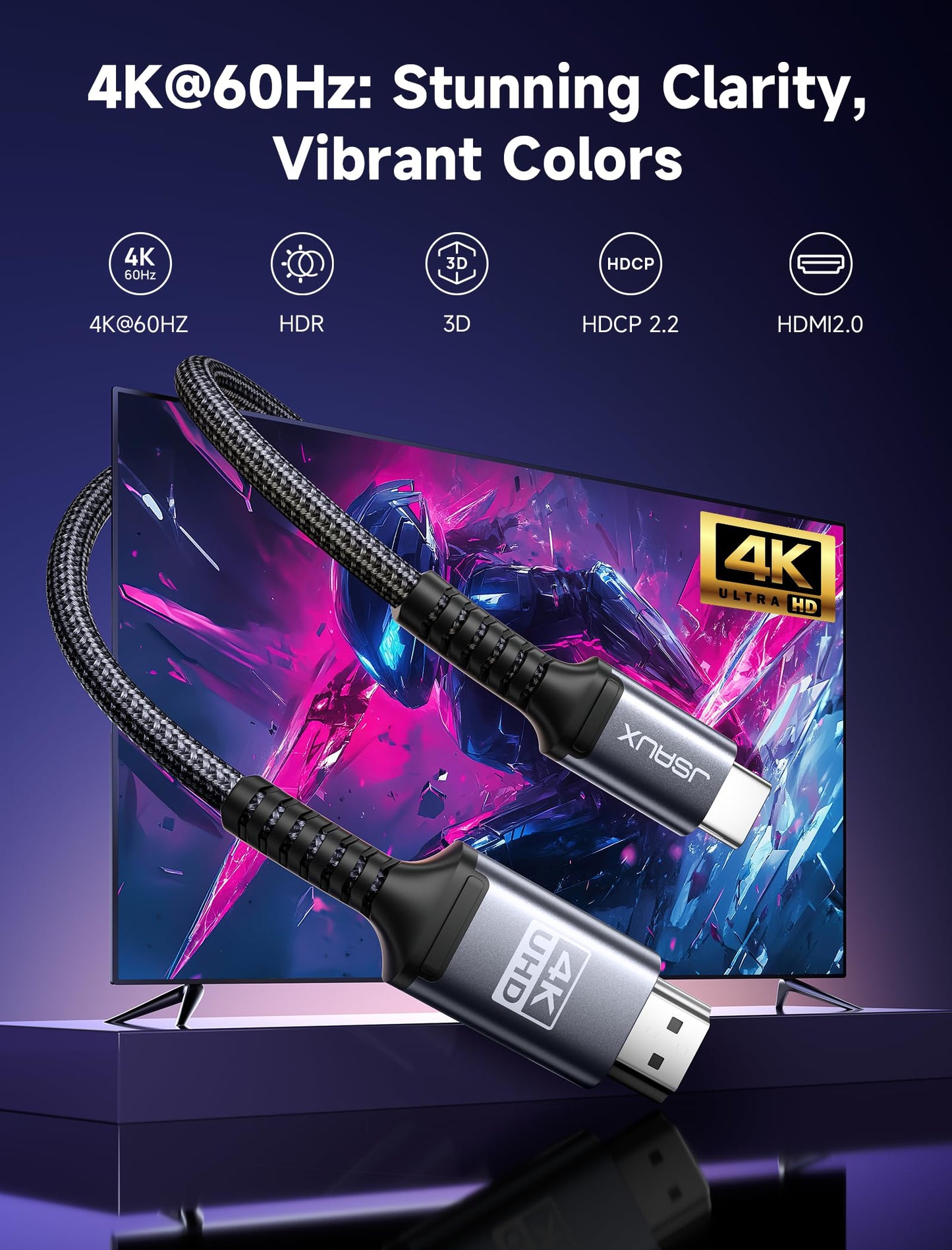 USB-C to HDMI Cable 2M 4K UHD Braided – Black