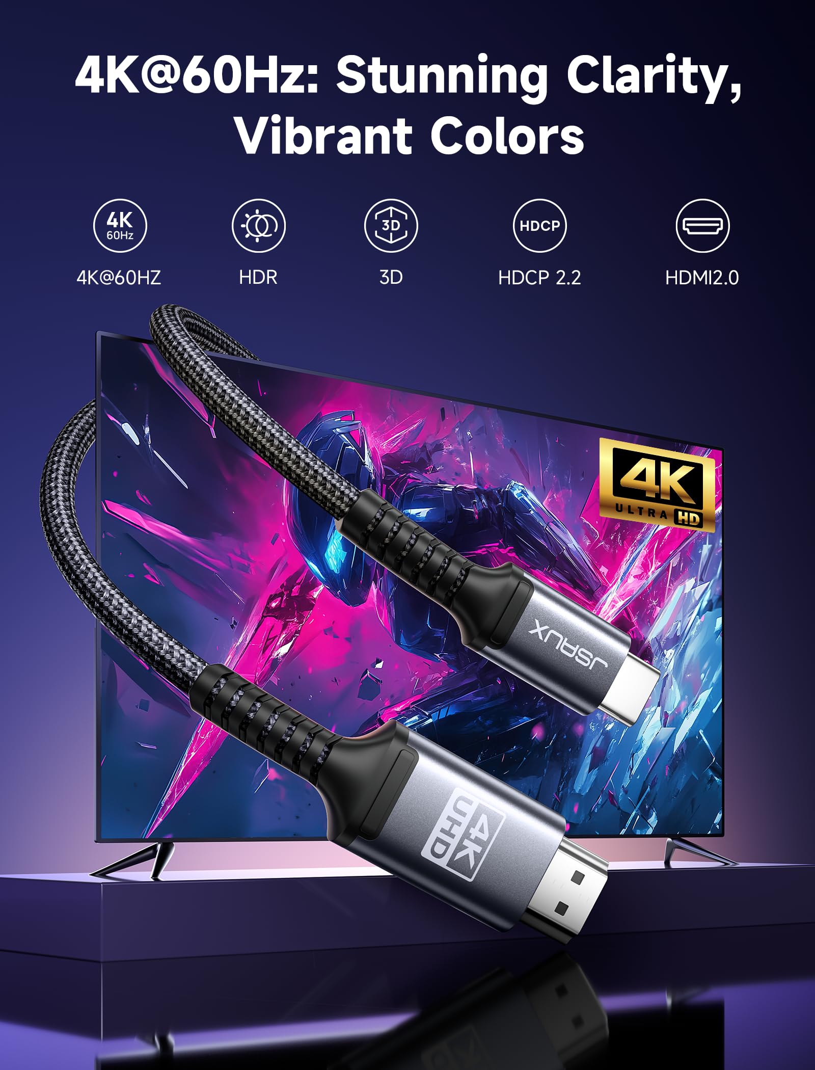 USB-C to HDMI Cable 2M 4K UHD Braided – Black