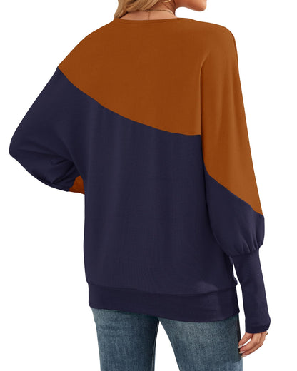 Women's Long Sleeve Patchwork Crew Neck Sweatshirt Tight Cuffs – Black/Green XL