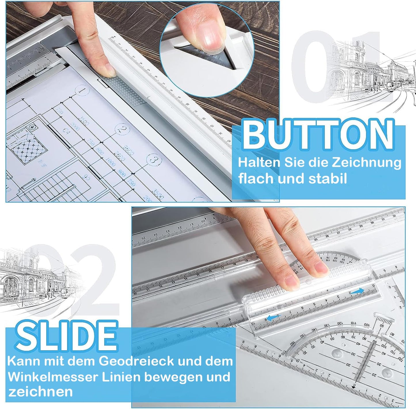 A3 Geo Drawing Board Parallel Rail Adjustable Angle Quick-Drawing Triangle Professional – A3