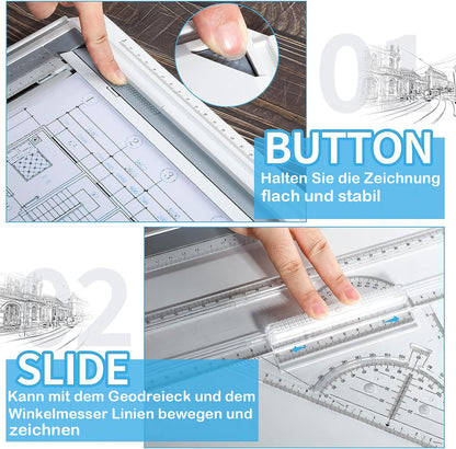 A3 Geo Drawing Board Parallel Rail Adjustable Angle Quick-Drawing Triangle Professional – A3