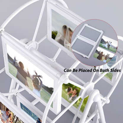 Rotating Photo Frame Ferris-Wheel 6-Frame Holds 12 Photos Self-Assembly – White