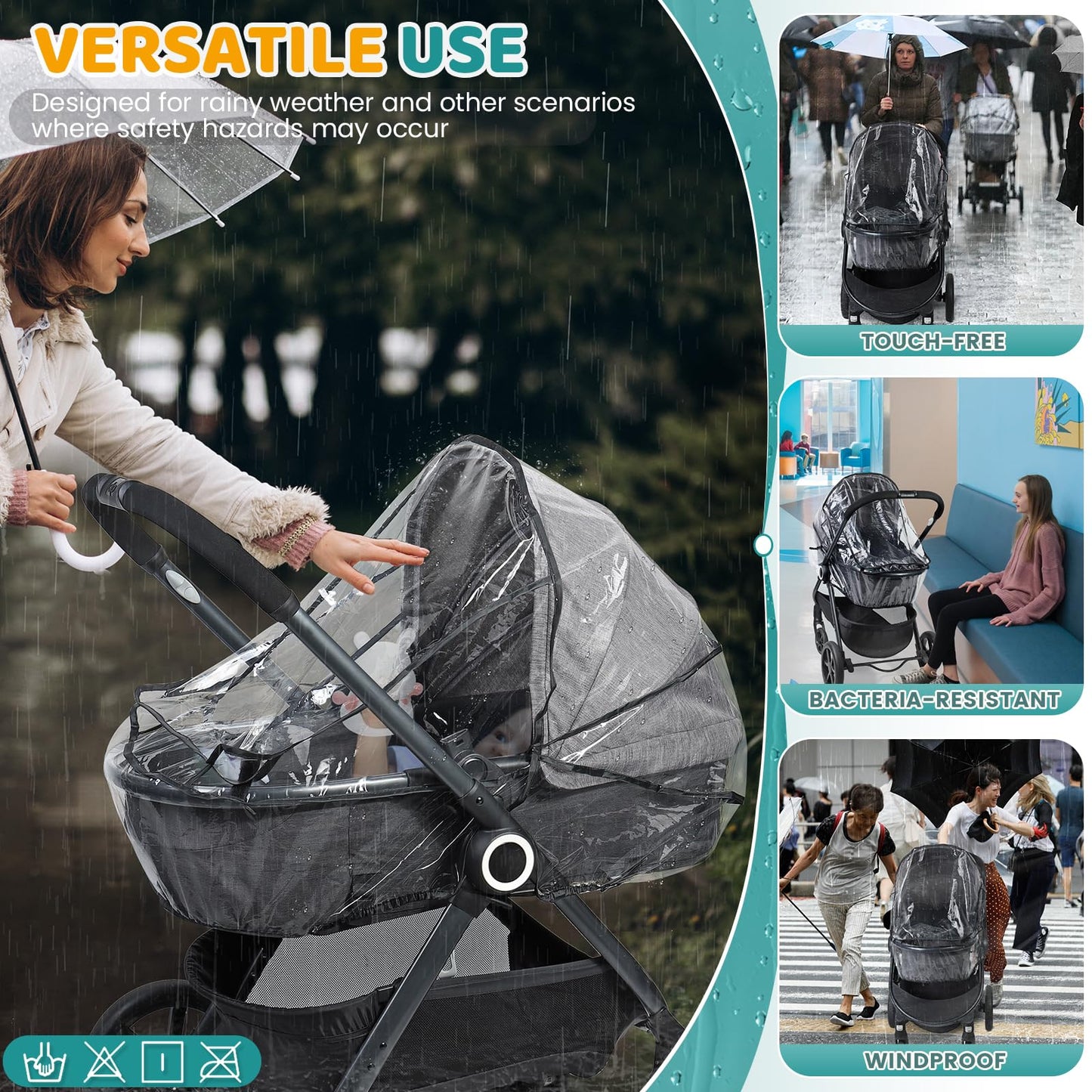 Universal Rain Cover for Pushchair Carrycot with Window – Transparent